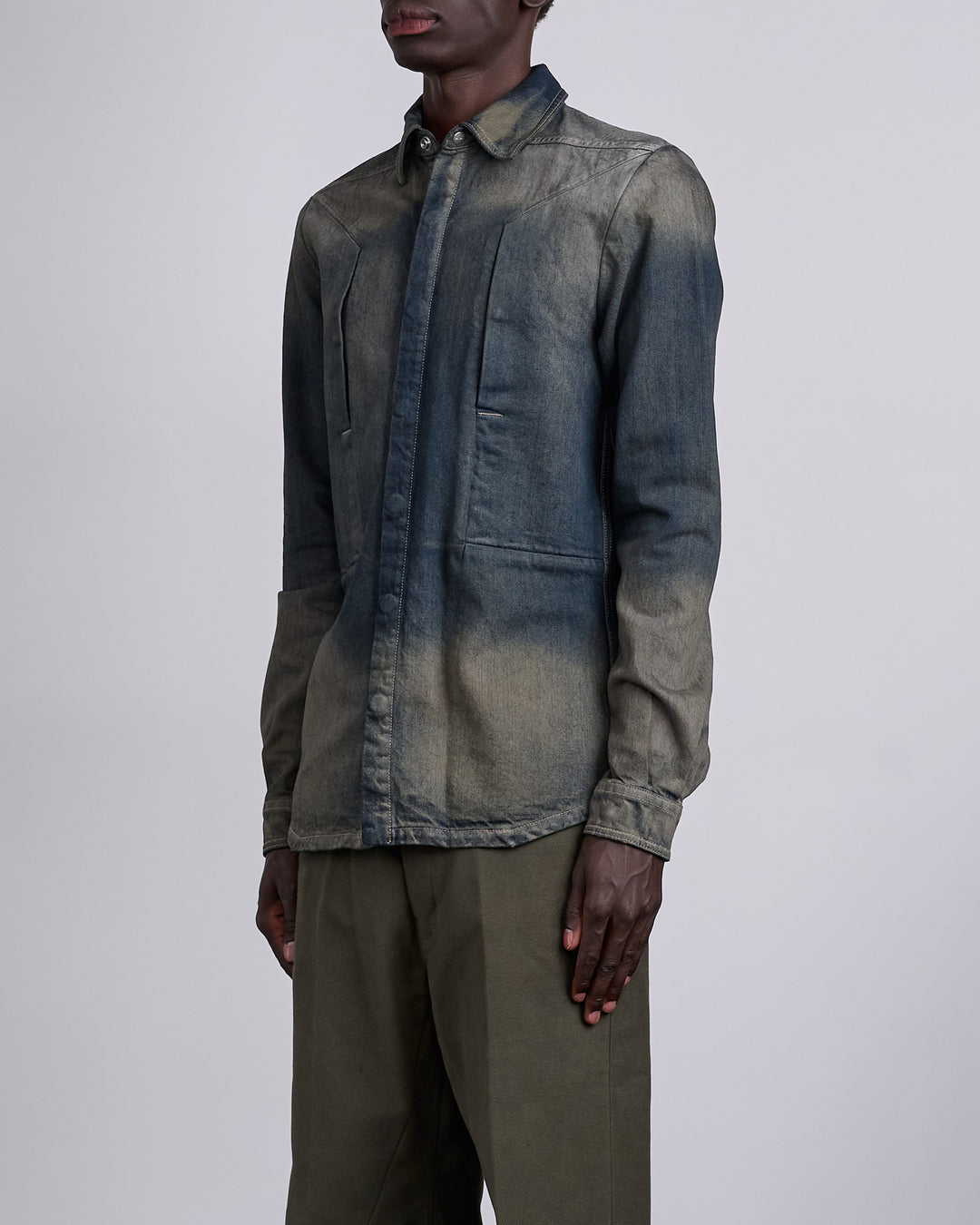 Rick Owens Fogpocket Outershirt 14oz Slub Denim Dark Dust Degrade