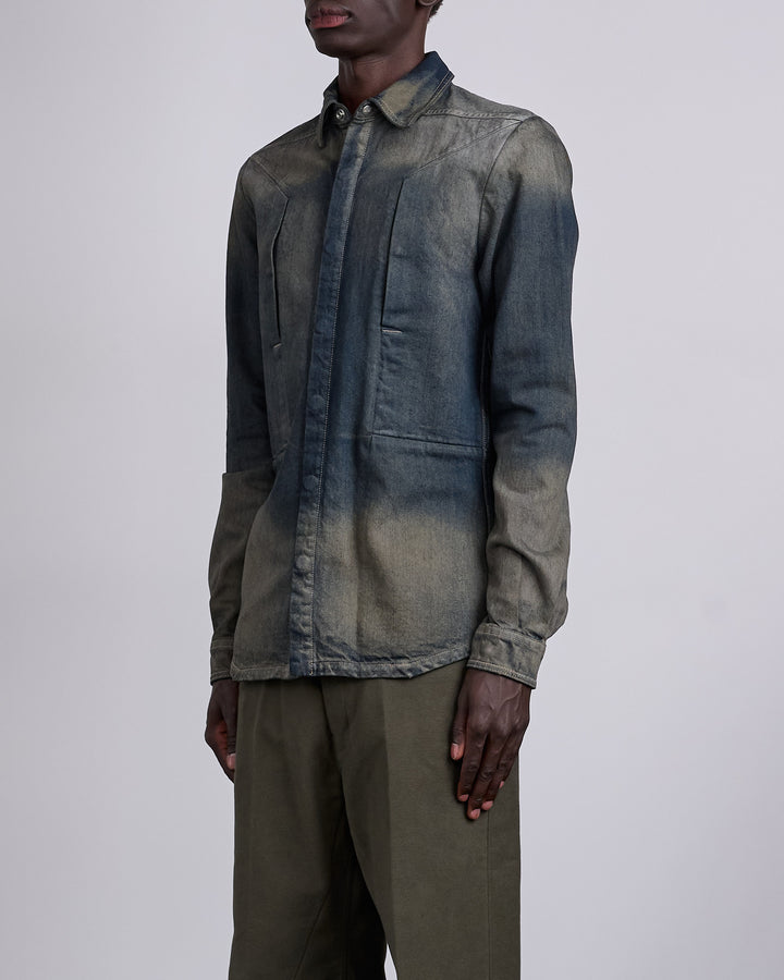 Rick Owens Fogpocket Outershirt 14oz Slub Denim Dark Dust Degrade