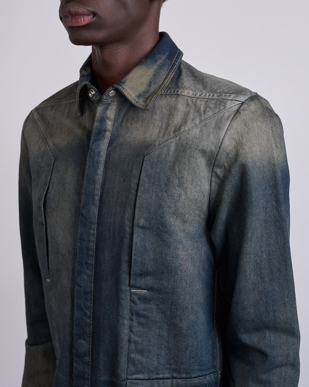 Rick Owens Fogpocket Outershirt 14oz Slub Denim Dark Dust Degrade