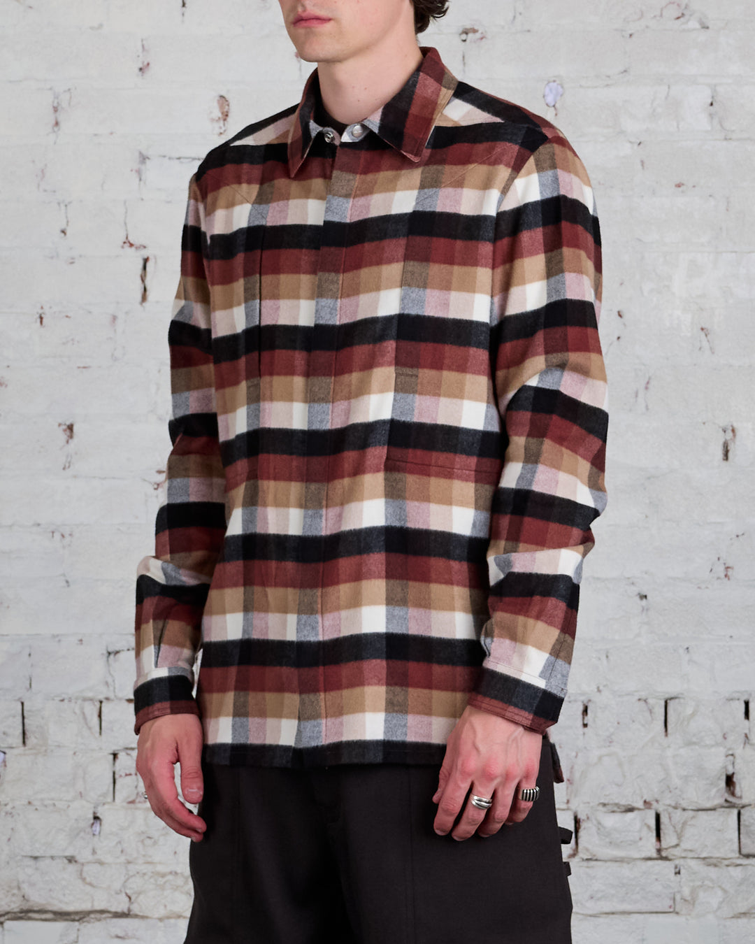 Rick Owens Fogpocket Outershirt Cotton Throat Plaid