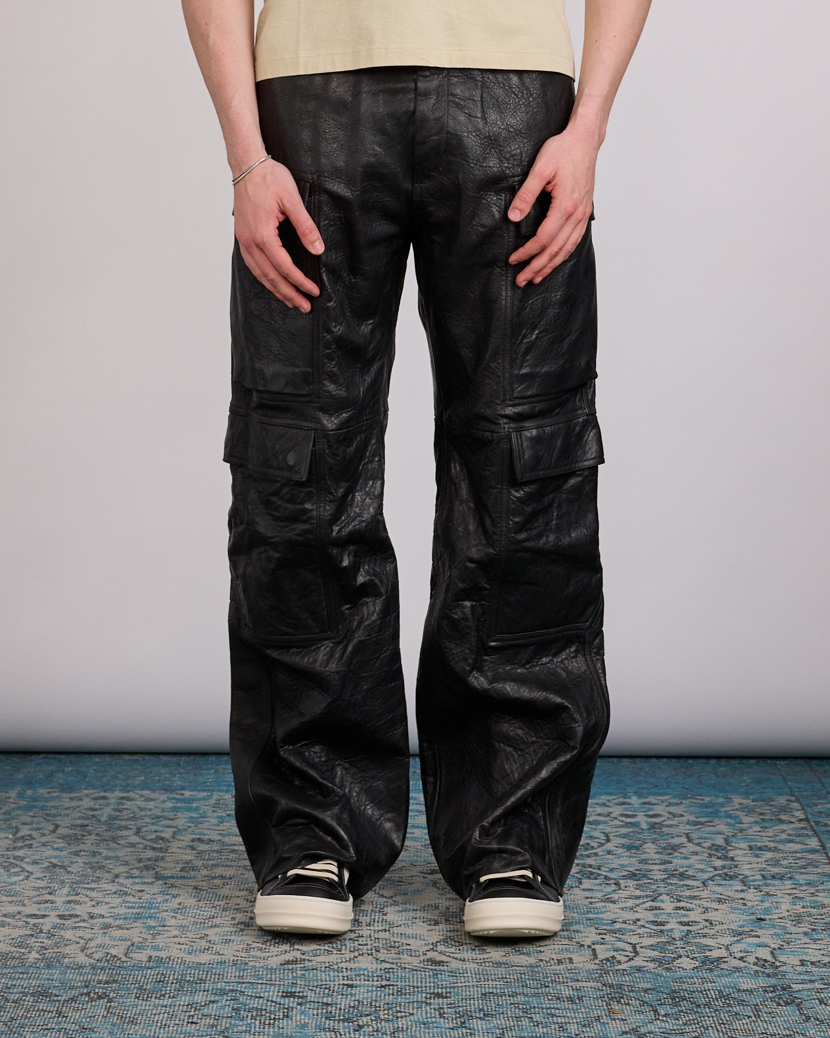 Rick Owens Geth Cargo Jean Tumbled Lamb Leather Black – LESS 17