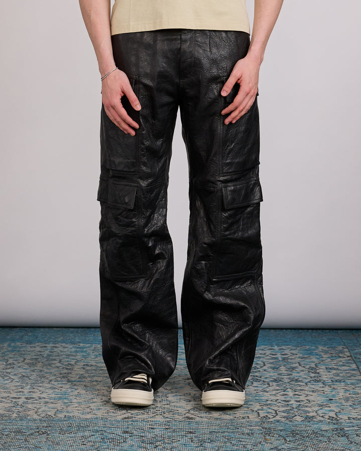 Rick Owens Geth Cargo Jean Tumbled Lamb Leather Black