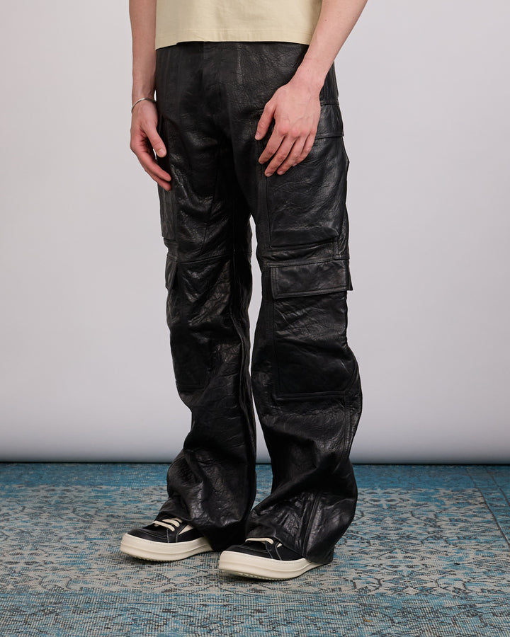 Rick Owens Geth Cargo Jean Tumbled Lamb Leather Black