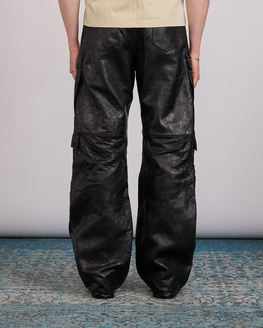 Rick Owens Geth Cargo Jean Tumbled Lamb Leather Black