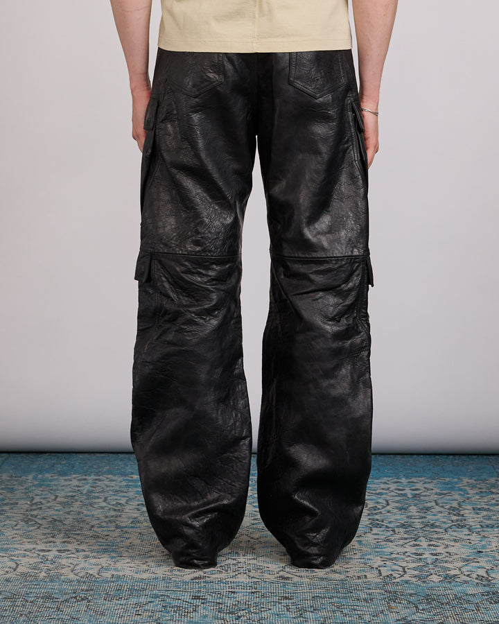 Rick Owens Geth Cargo Jean Tumbled Lamb Leather Black