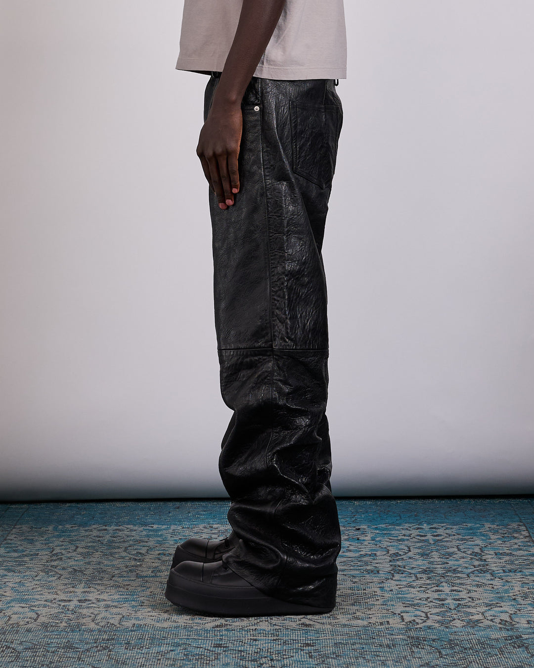 Rick Owens Geth Jean Tumbled Lamb Leather Black