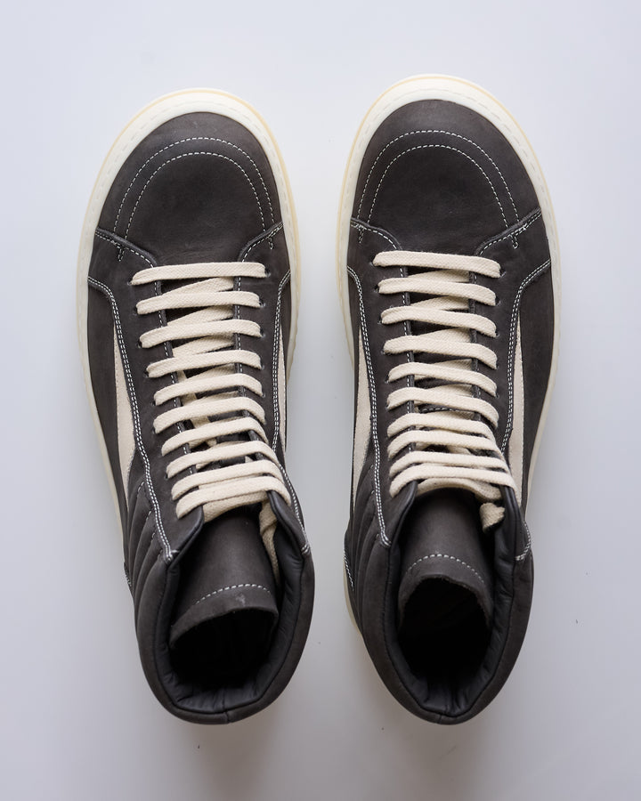 Rick Owens High Vintage Sneaks LWN Nubuck Dark Dust/Milk