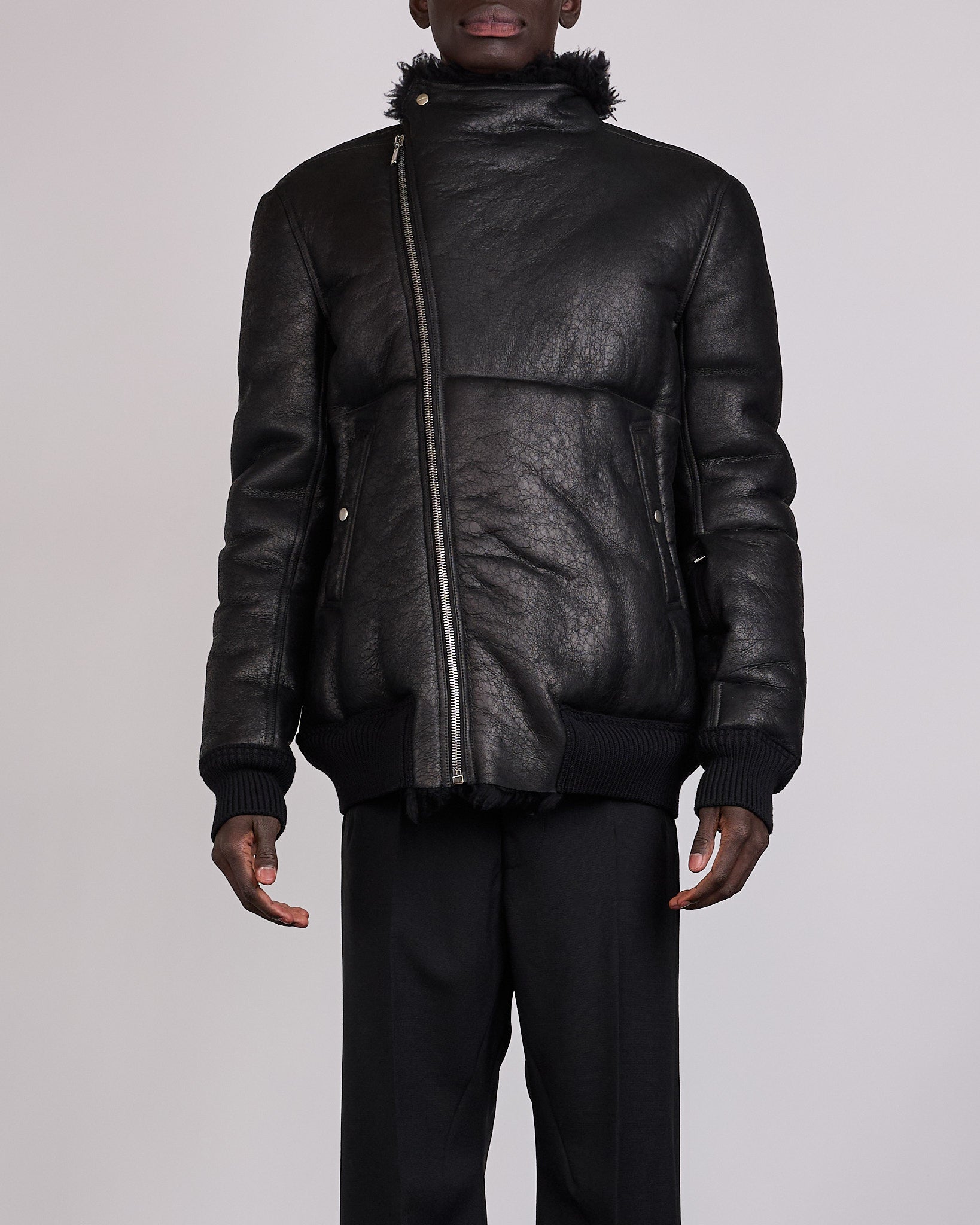 Rick Owens Hollywood Flight Shearling Jacket Black – LESS 17