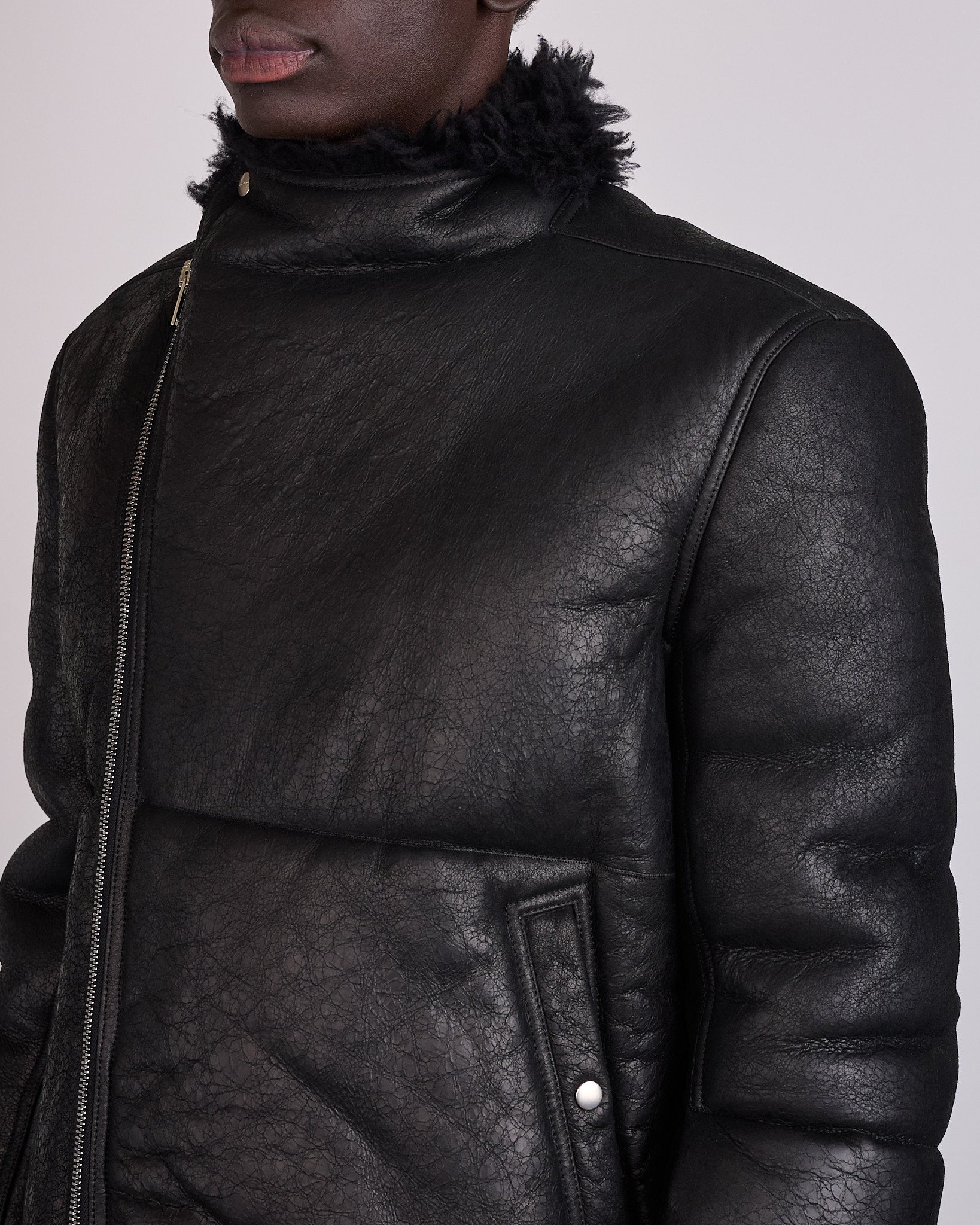 Rick Owens Hollywood Flight Shearling Jacket Black – LESS 17 Rick Owens Hollywood Flight Shearling Jacket Black – LESS 17