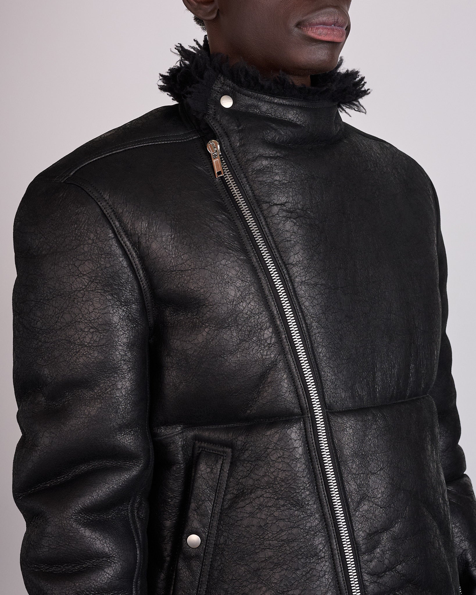 Rick Owens Hollywood Flight Shearling Jacket Black – LESS 17