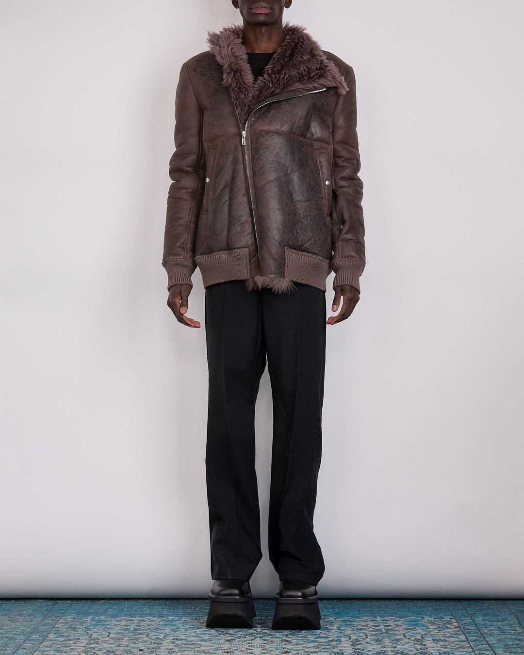 Rick Owens Hollywood Flight Shearling Jacket Dark Dust