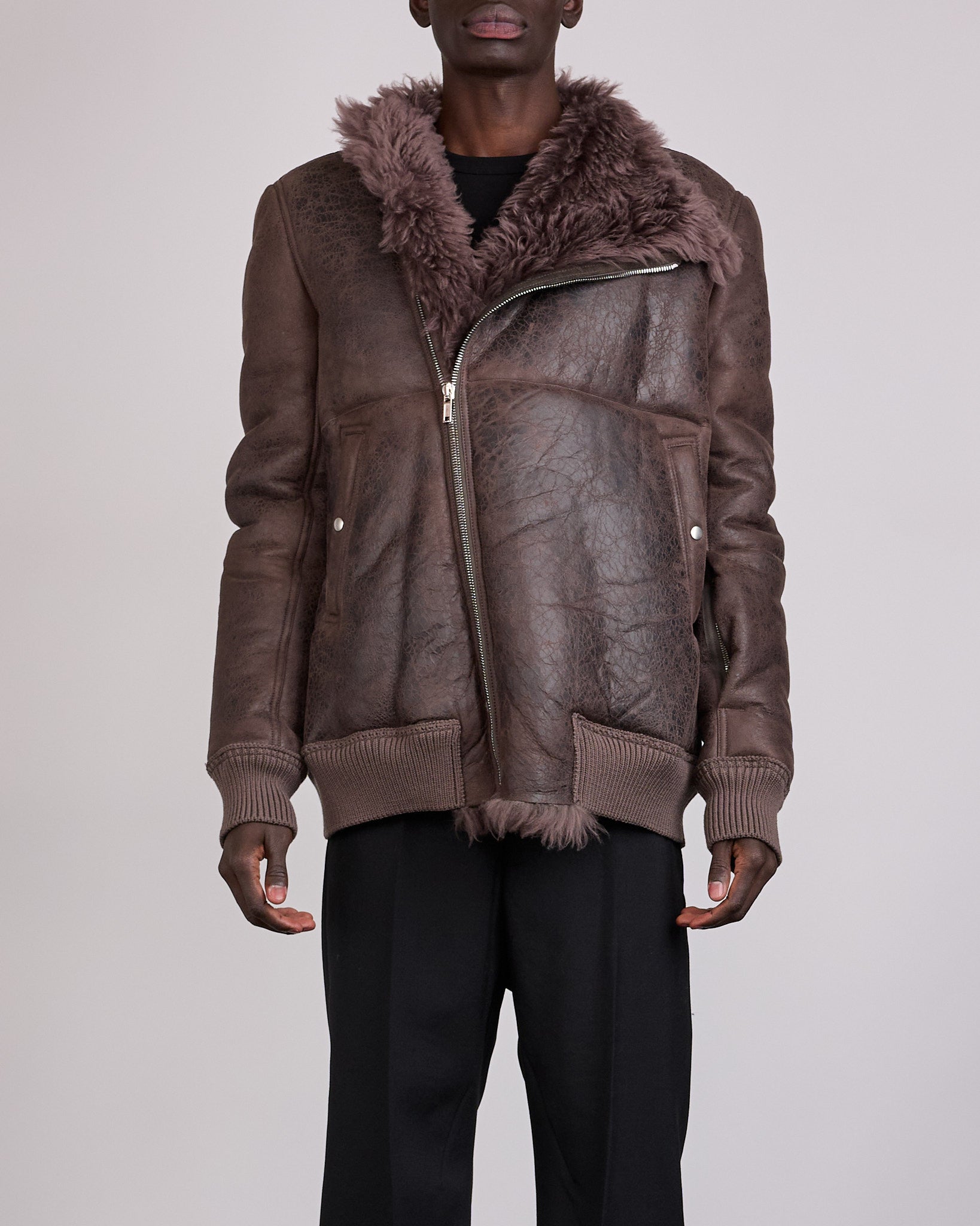 Rick Owens Hollywood Flight Shearling Jacket Dark Dust – LESS 17