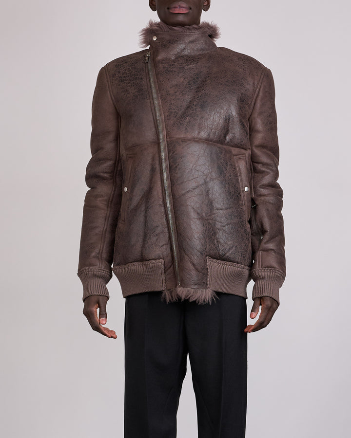 Rick Owens Hollywood Flight Shearling Jacket Dark Dust