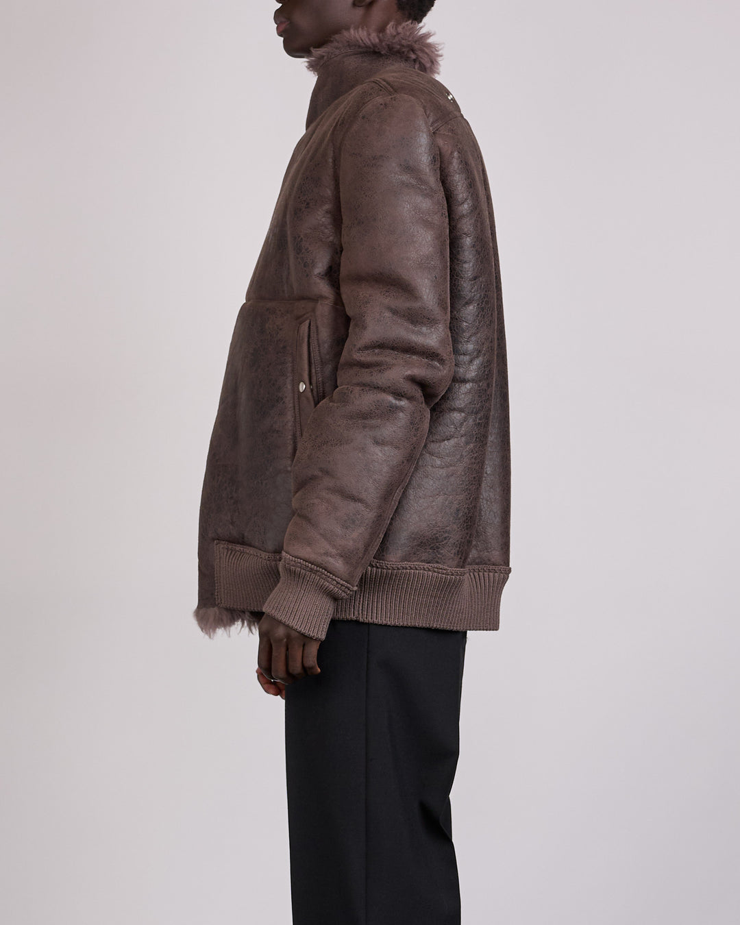 Rick Owens Hollywood Flight Shearling Jacket Dark Dust