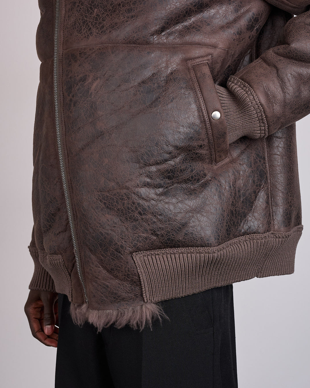 Rick Owens Hollywood Flight Shearling Jacket Dark Dust