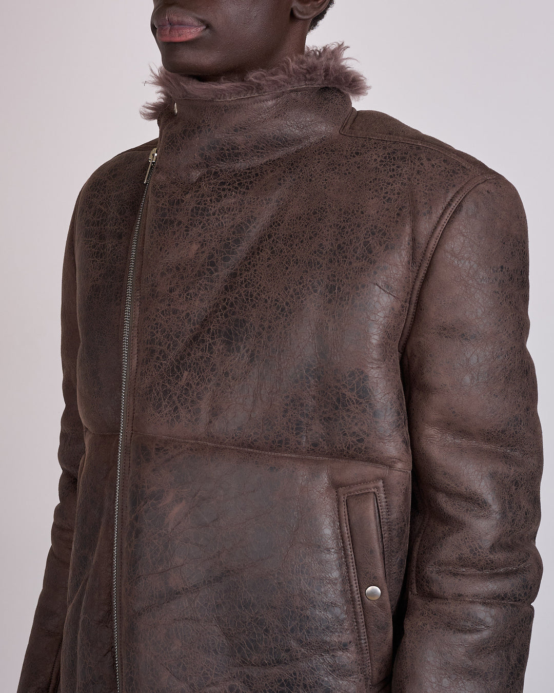 Rick Owens Hollywood Flight Shearling Jacket Dark Dust