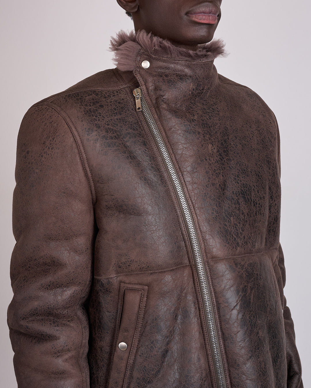 Rick Owens Hollywood Flight Shearling Jacket Dark Dust