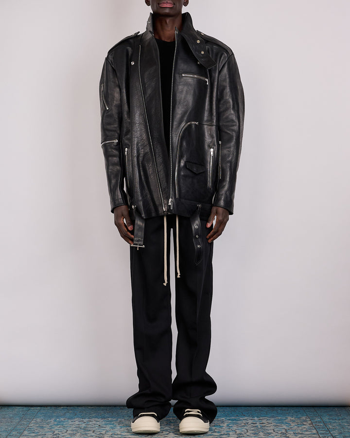 Rick Owens Jumbo Bauhaus Stooges Jacket Glossy Bull Leather Black