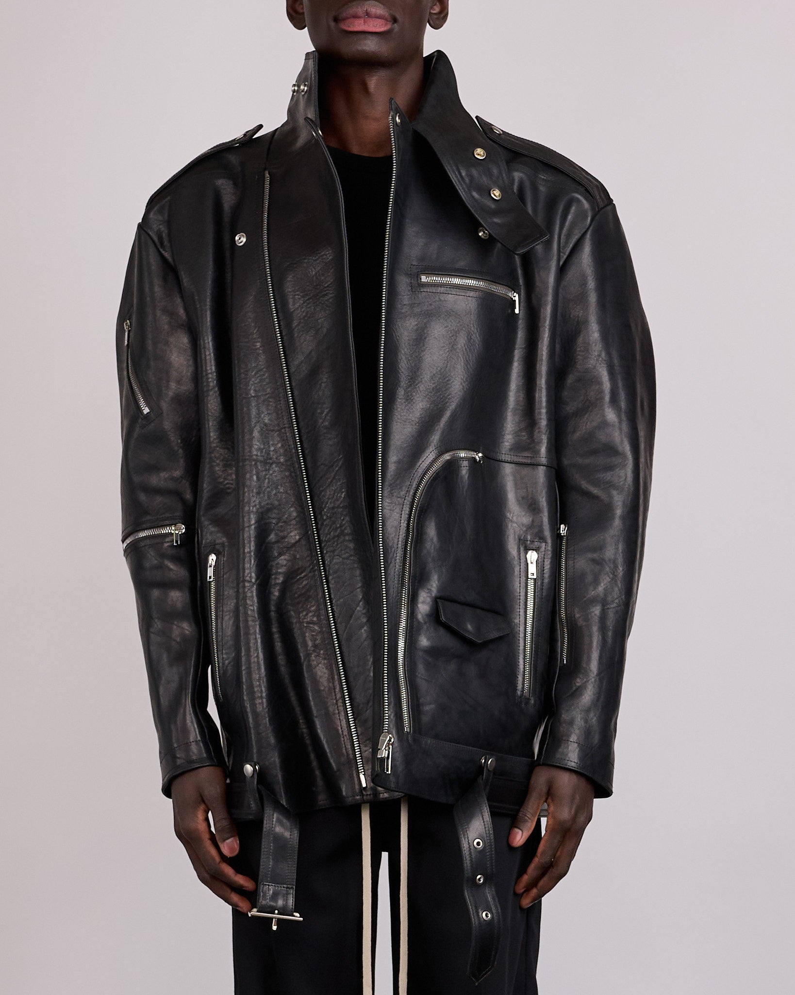 Rick Owens Jumbo Bauhaus Stooges Jacket Glossy Bull Leather Black