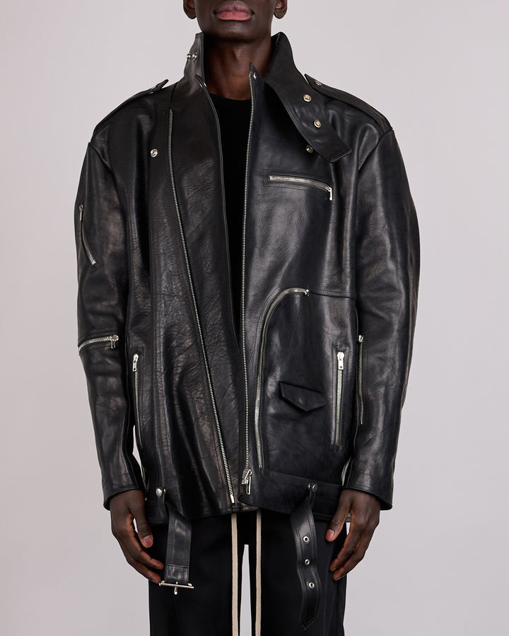 Rick Owens Jumbo Bauhaus Stooges Jacket Glossy Bull Leather Black