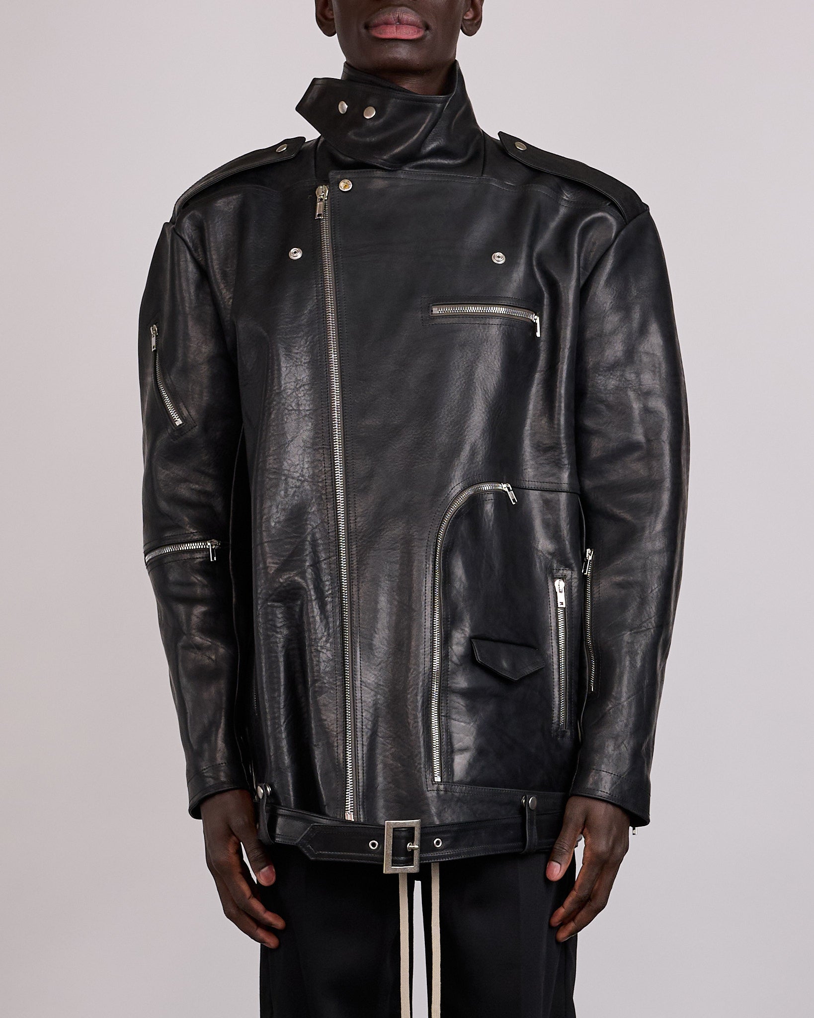 Rick Owens Jumbo Bauhaus Stooges Jacket Glossy Bull Leather Black