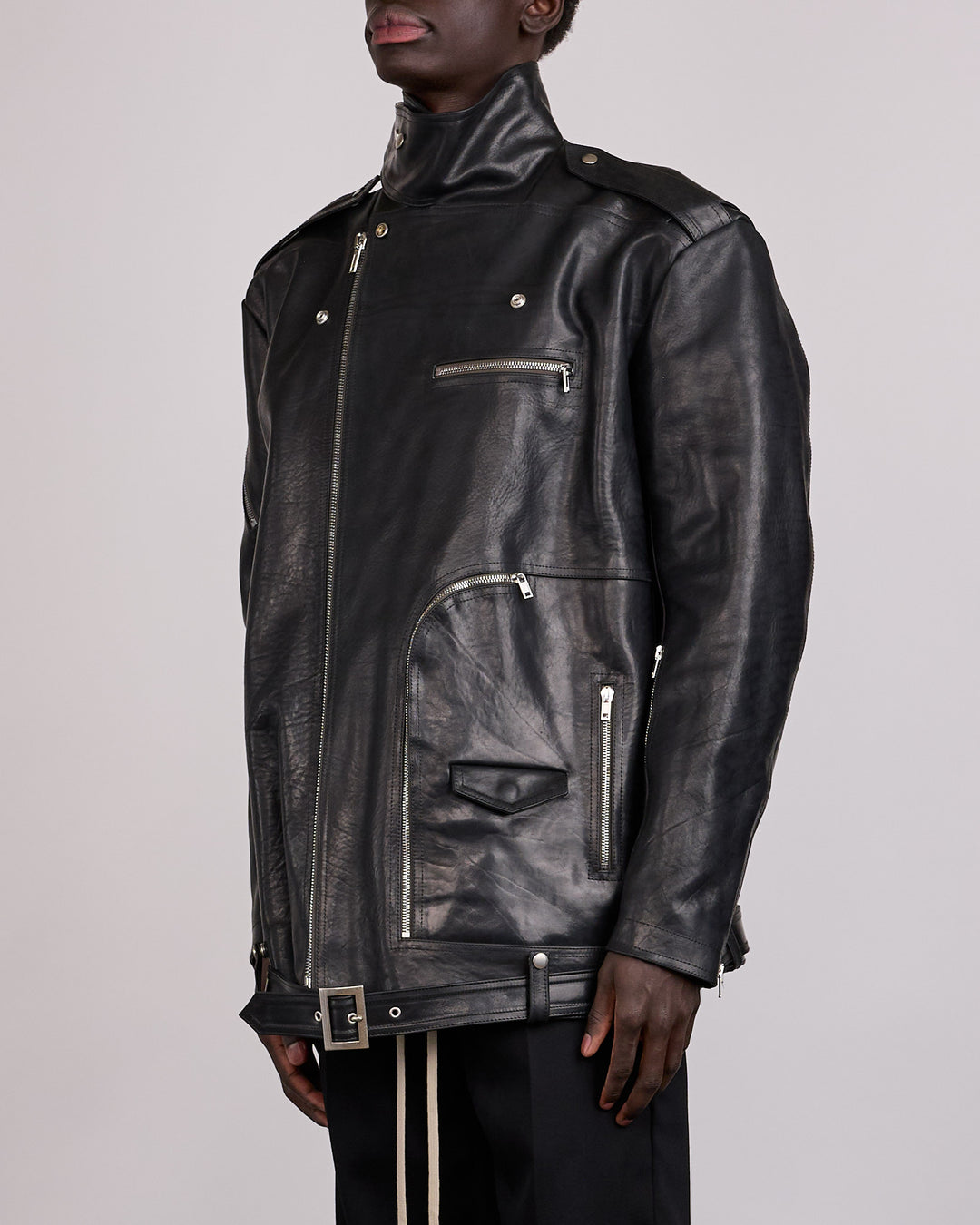 Rick Owens Jumbo Bauhaus Stooges Jacket Glossy Bull Leather Black