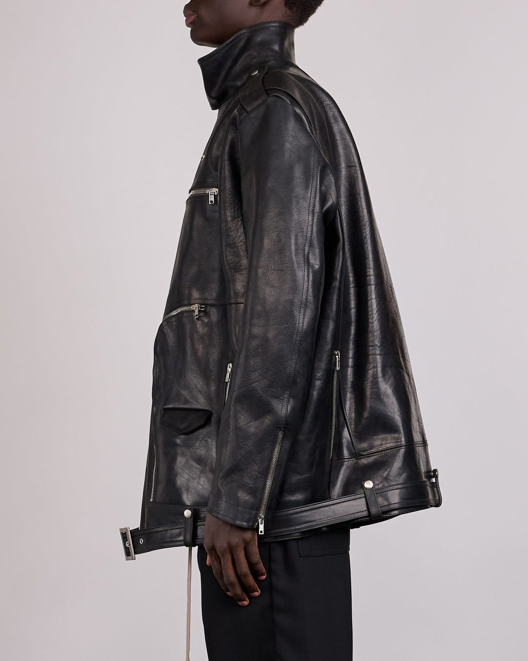 Rick Owens Jumbo Bauhaus Stooges Jacket Glossy Bull Leather Black