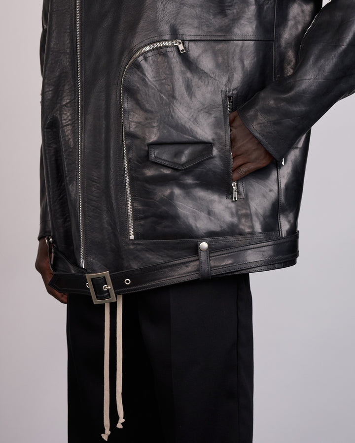 Rick Owens Jumbo Bauhaus Stooges Jacket Glossy Bull Leather Black