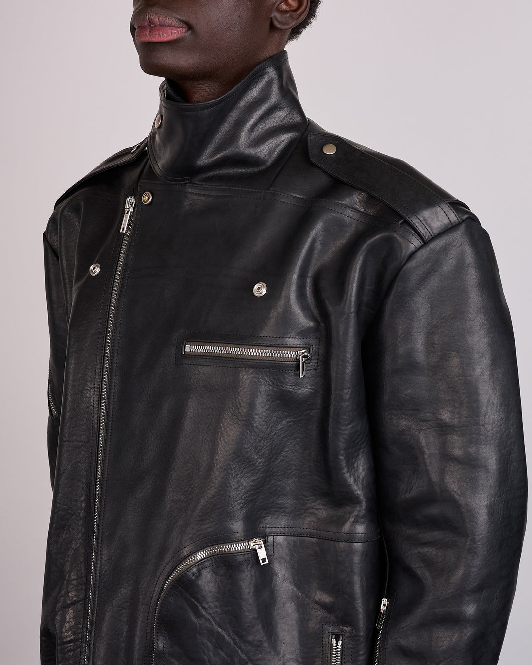 Rick Owens Jumbo Bauhaus Stooges Jacket Glossy Bull Leather Black