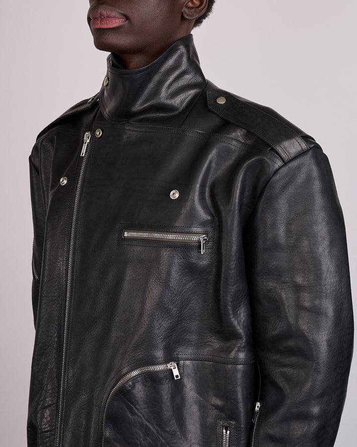 Rick Owens Jumbo Bauhaus Stooges Jacket Glossy Bull Leather Black