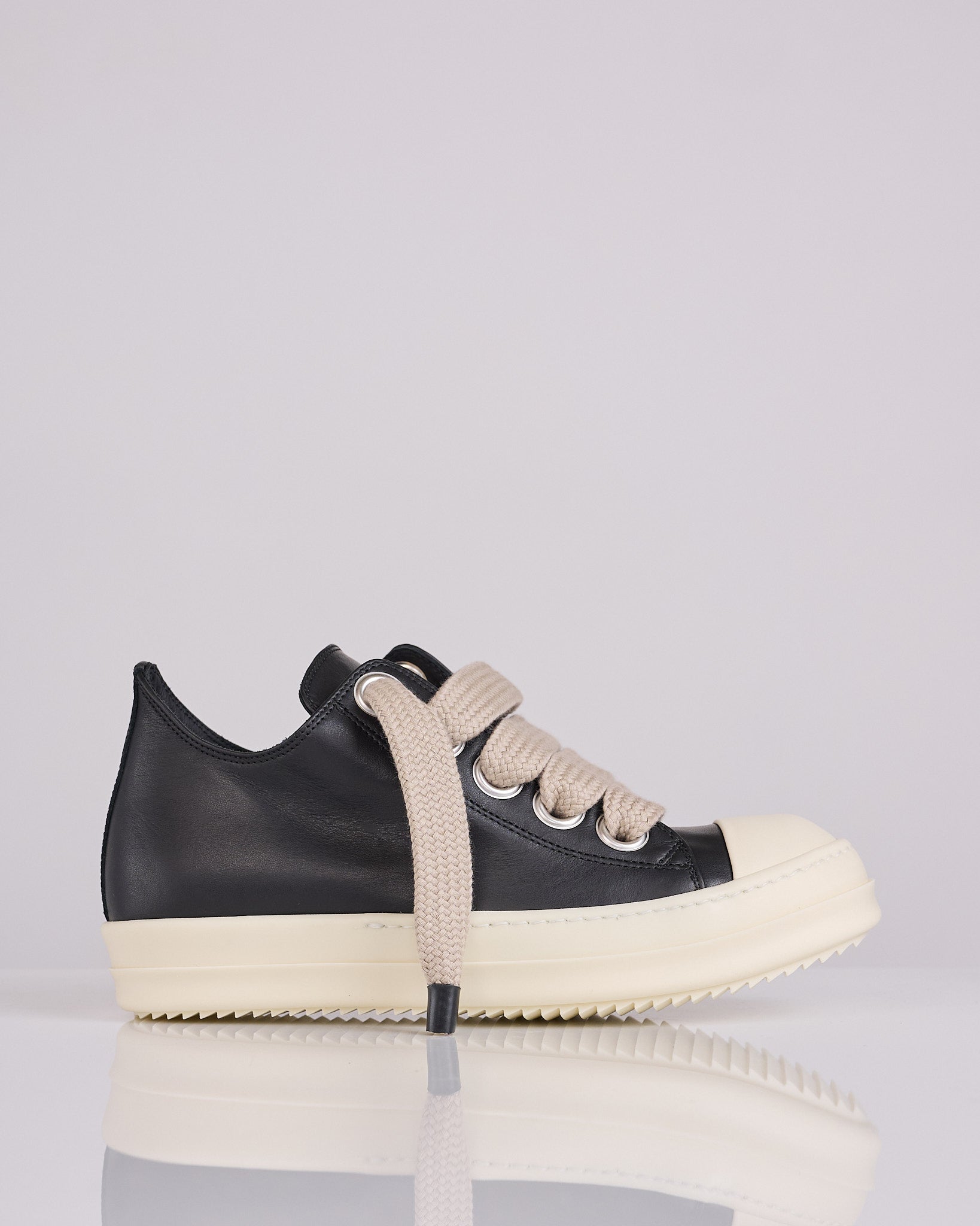 Rick Owens Jumbo Lace Low Sneak LCO Leather Black Milk – LESS 17