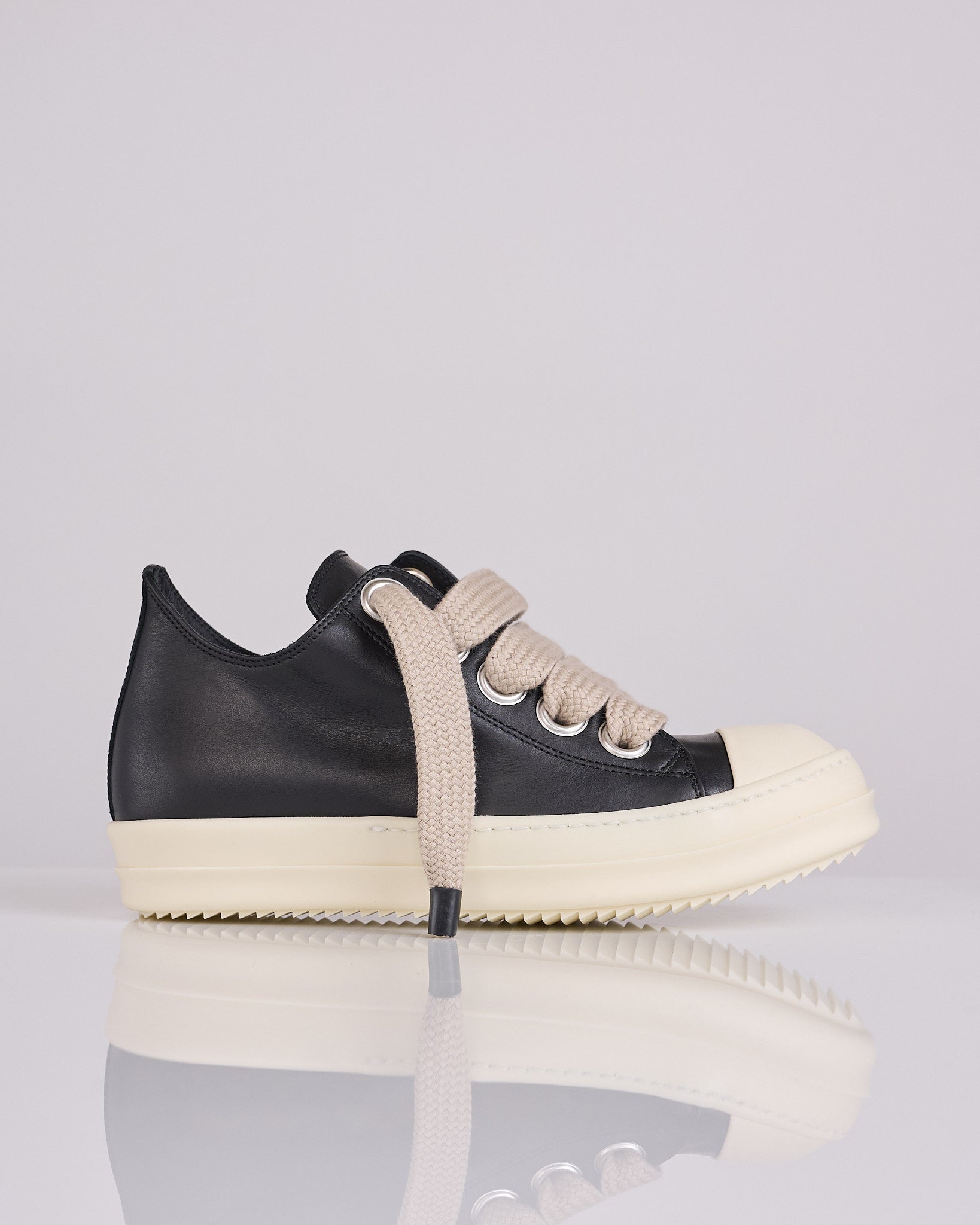 Rick Owens Jumbo Lace Low Sneak LCO Leather Black Milk – LESS 17