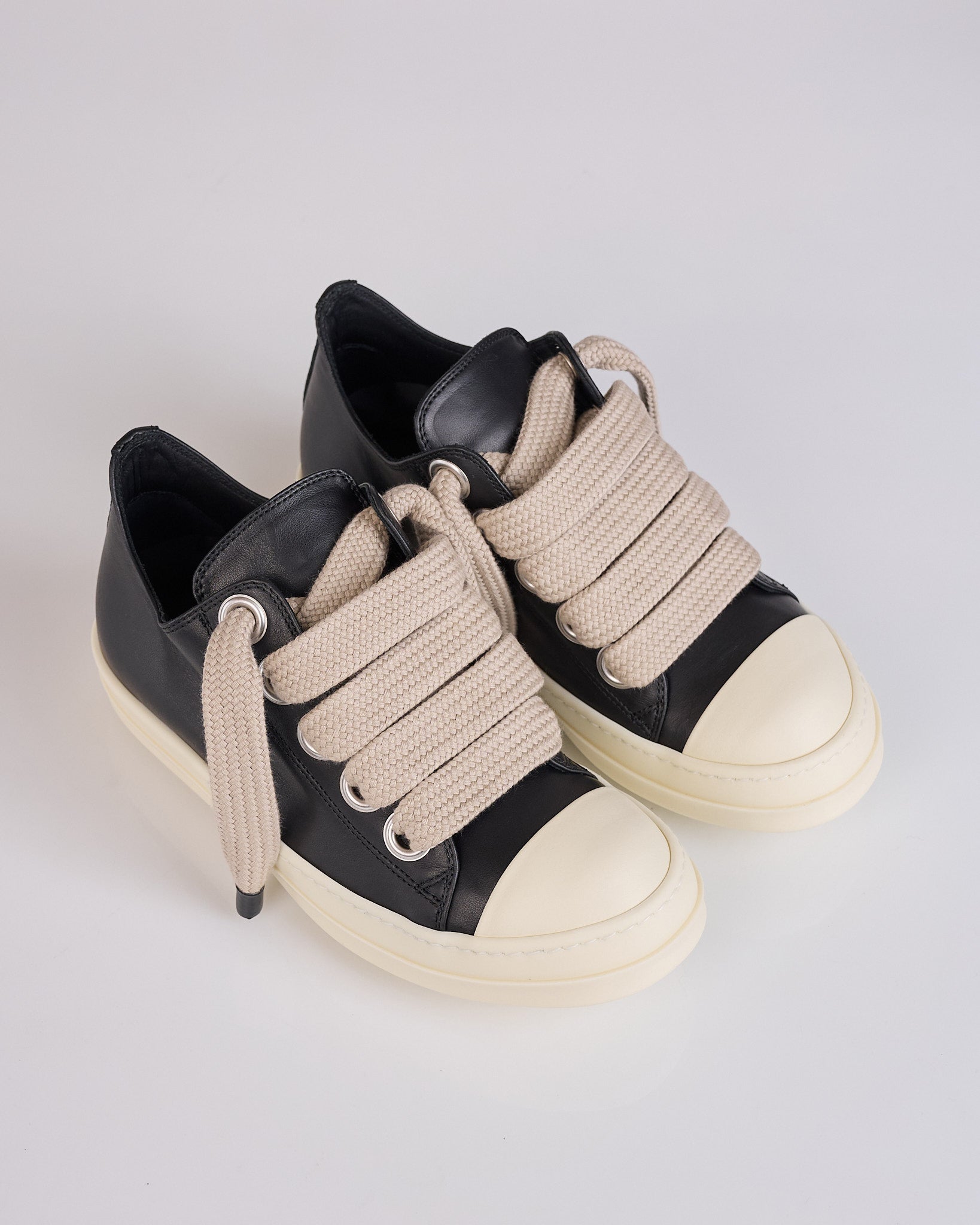Rick Owens Jumbo Lace Low Sneak LCO Leather Black Milk – LESS 17
