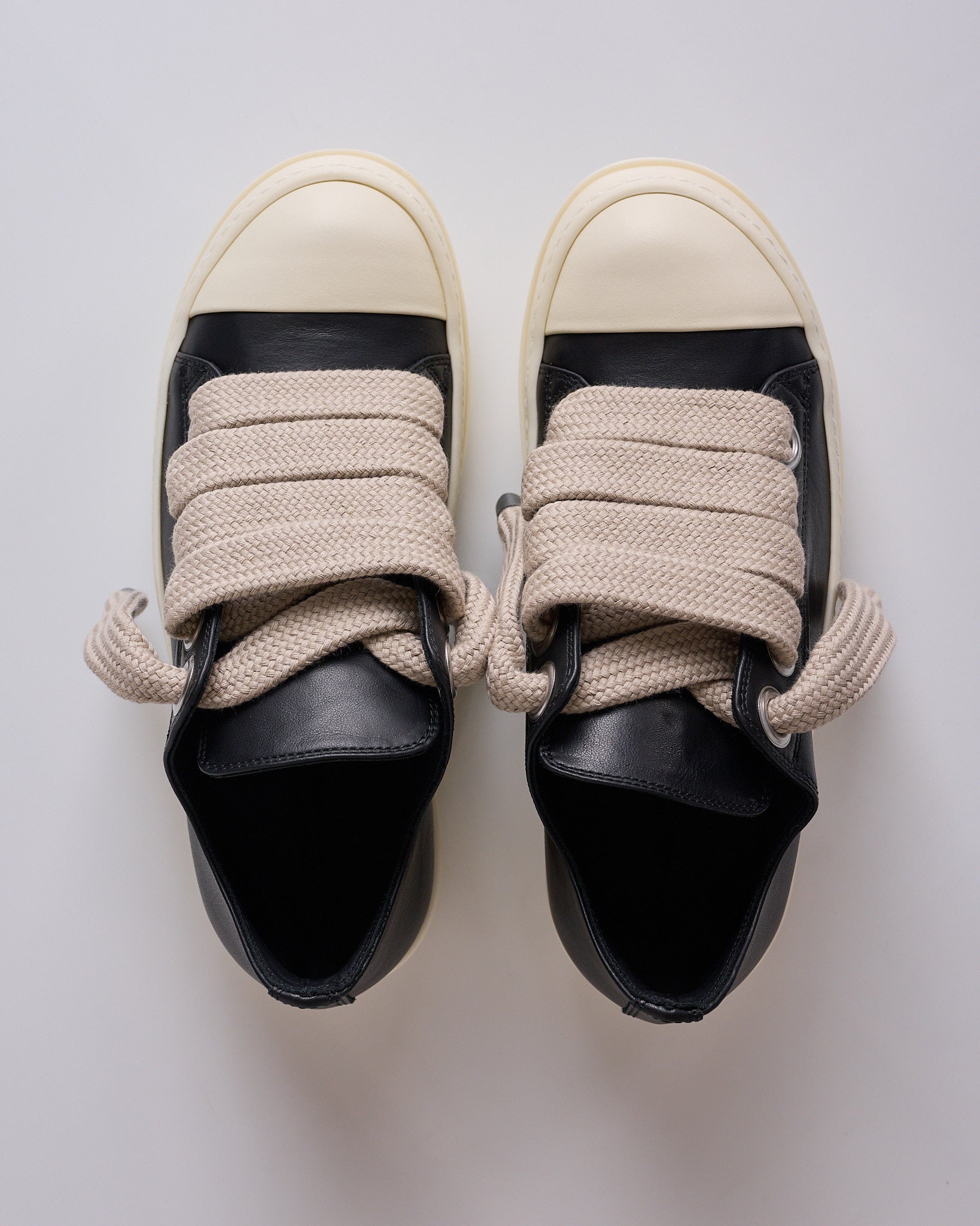 Rick Owens Jumbo Lace Low Sneak LCO Leather Black Milk – LESS 17