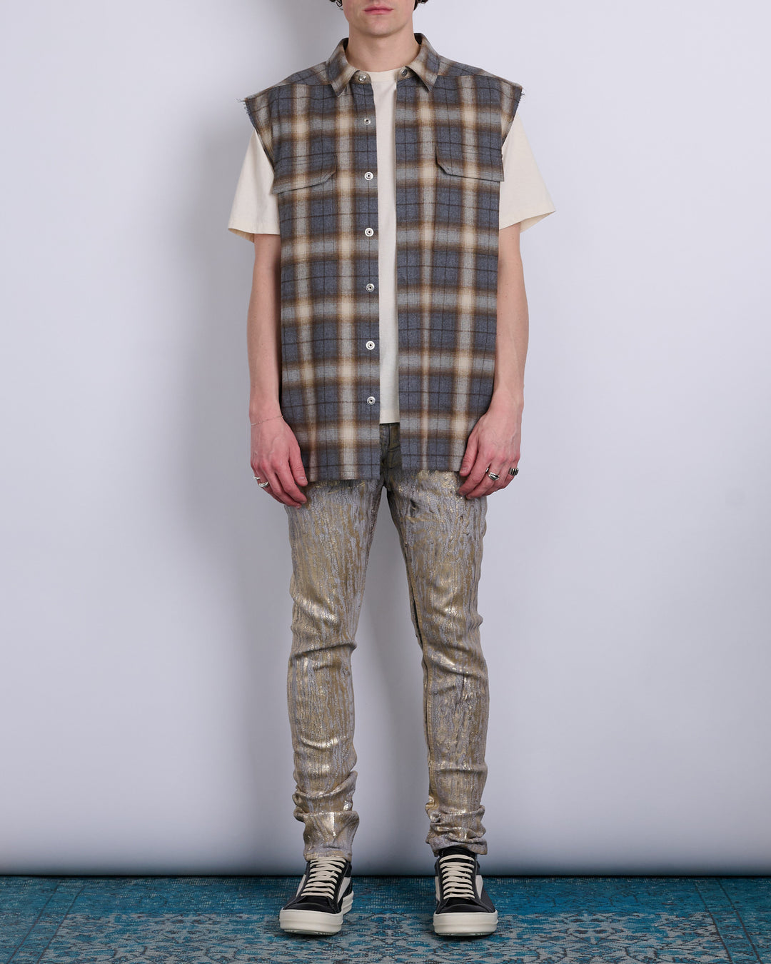 Rick Owens Jumbo SL Outershirt Cotton Plaid Grey