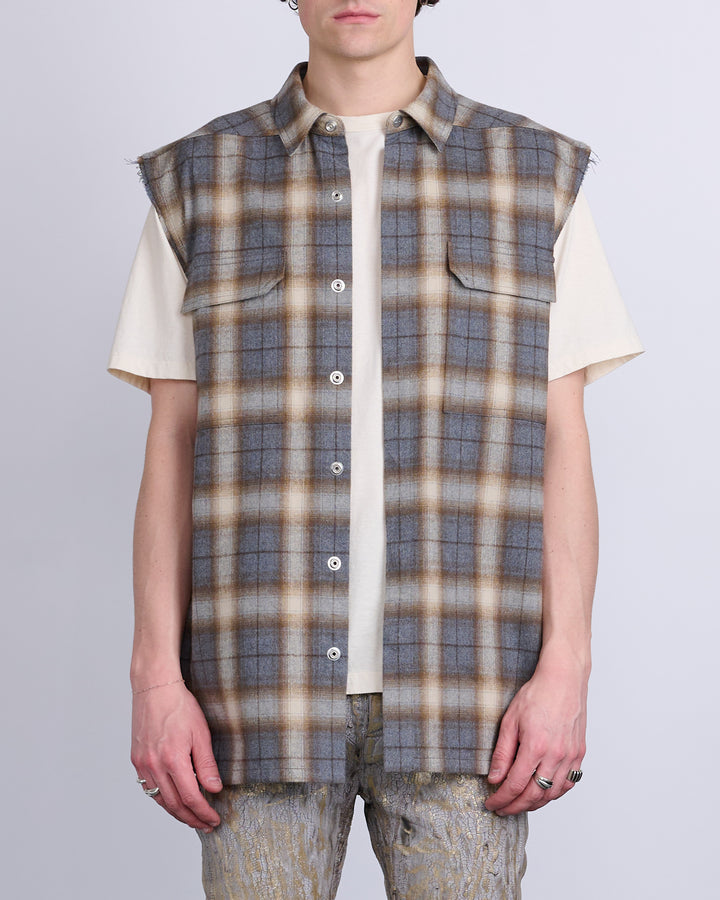 Rick Owens Jumbo SL Outershirt Cotton Plaid Grey