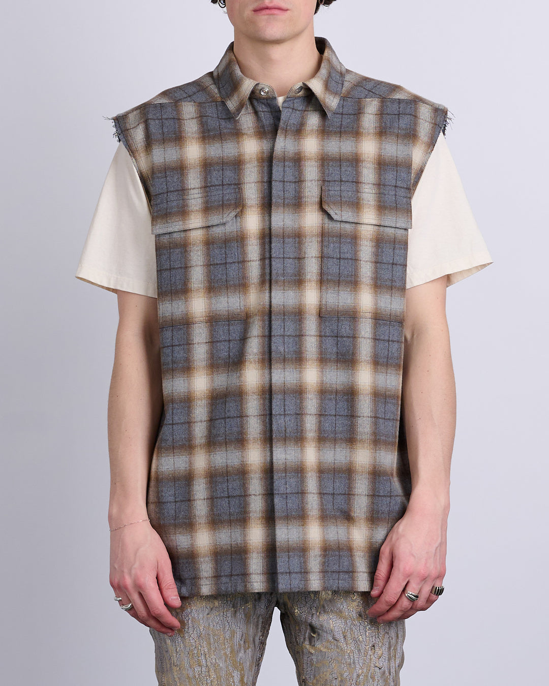 Rick Owens Jumbo SL Outershirt Cotton Plaid Grey