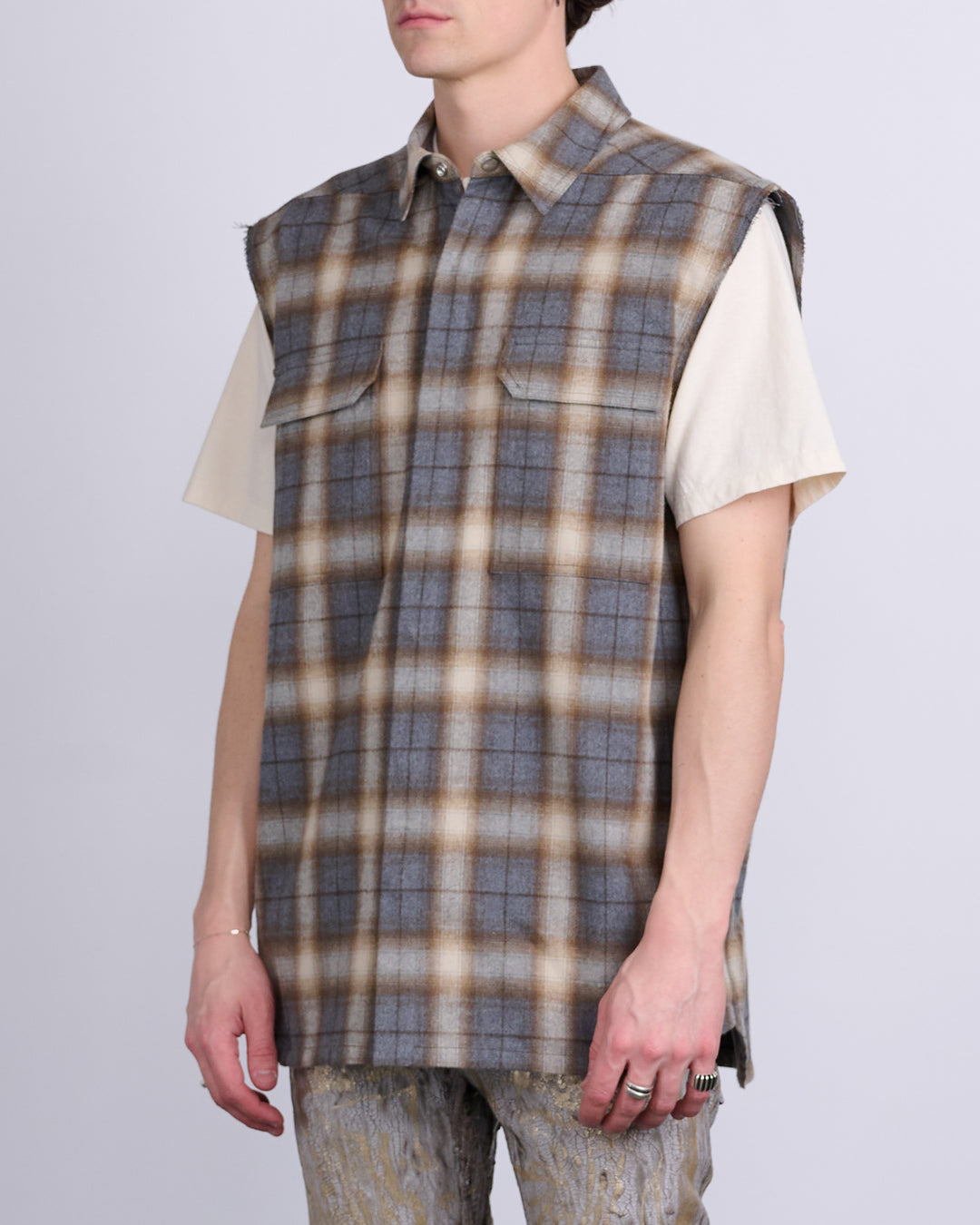 Rick Owens Jumbo SL Outershirt Cotton Plaid Grey