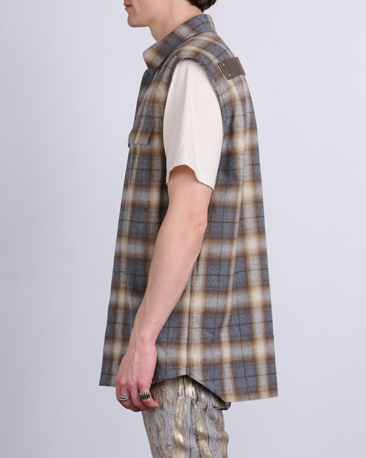 Rick Owens Jumbo SL Outershirt Cotton Plaid Grey