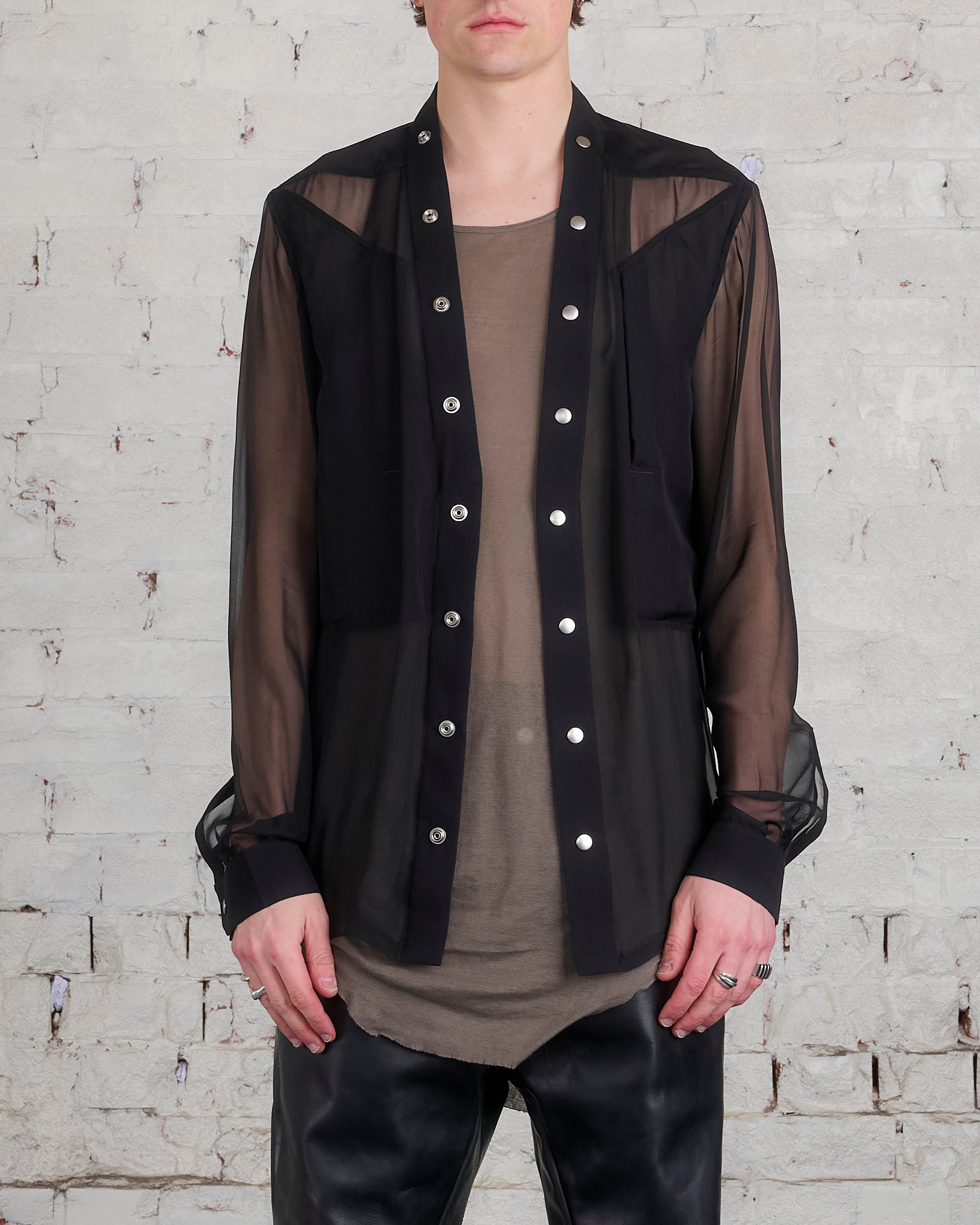 Rick Owens Larry Fogpocket Shirt Silk Chiffon Black