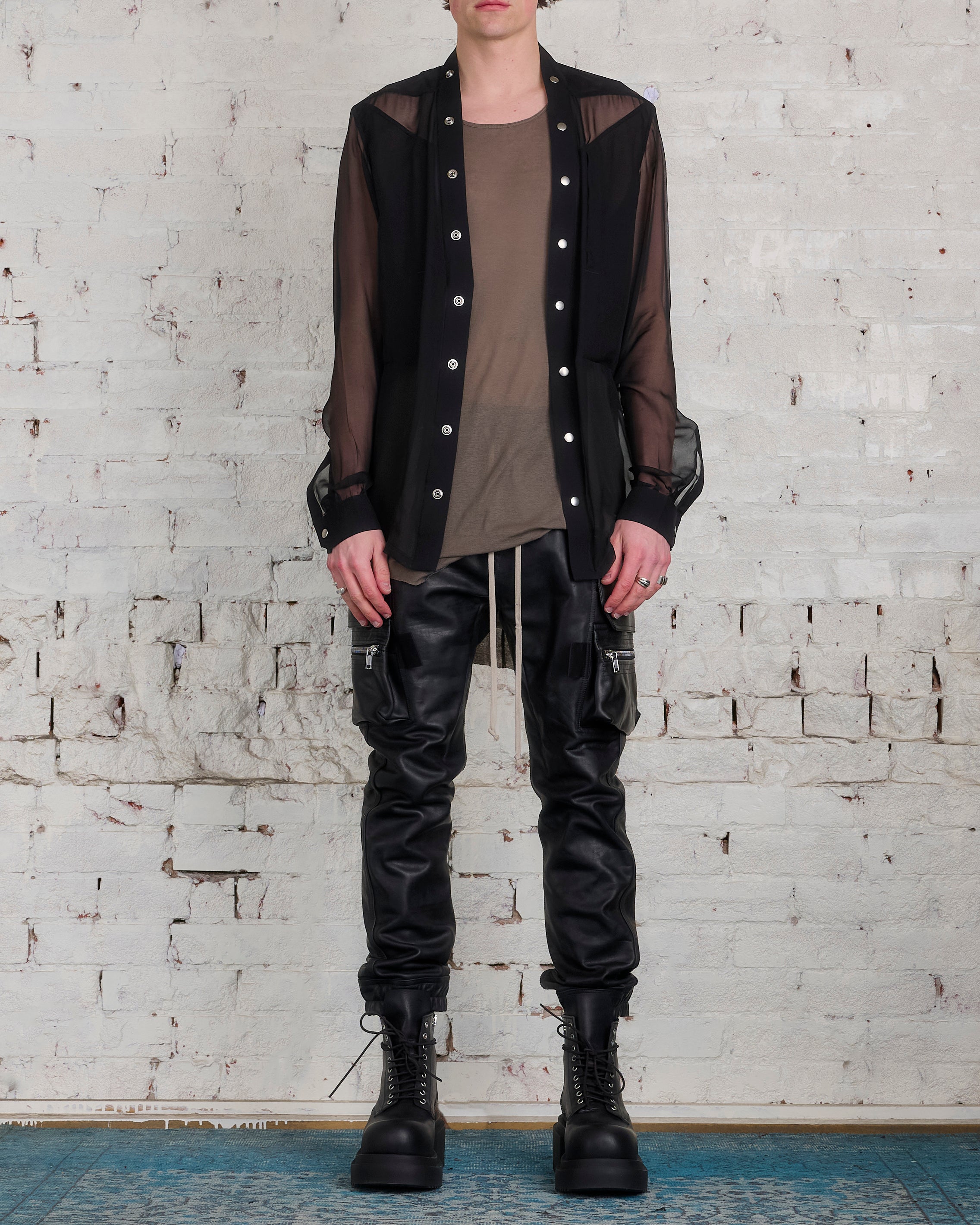 Rick Owens Mastodon Cargo Pant Oily Calf Leather Black