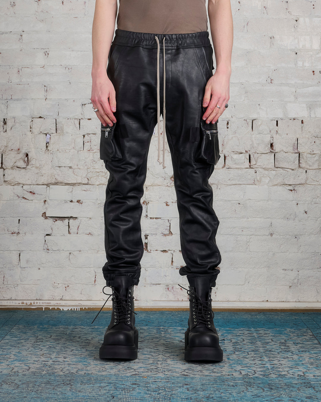 Rick Owens Mastodon Cargo Pant Oily Calf Leather Black