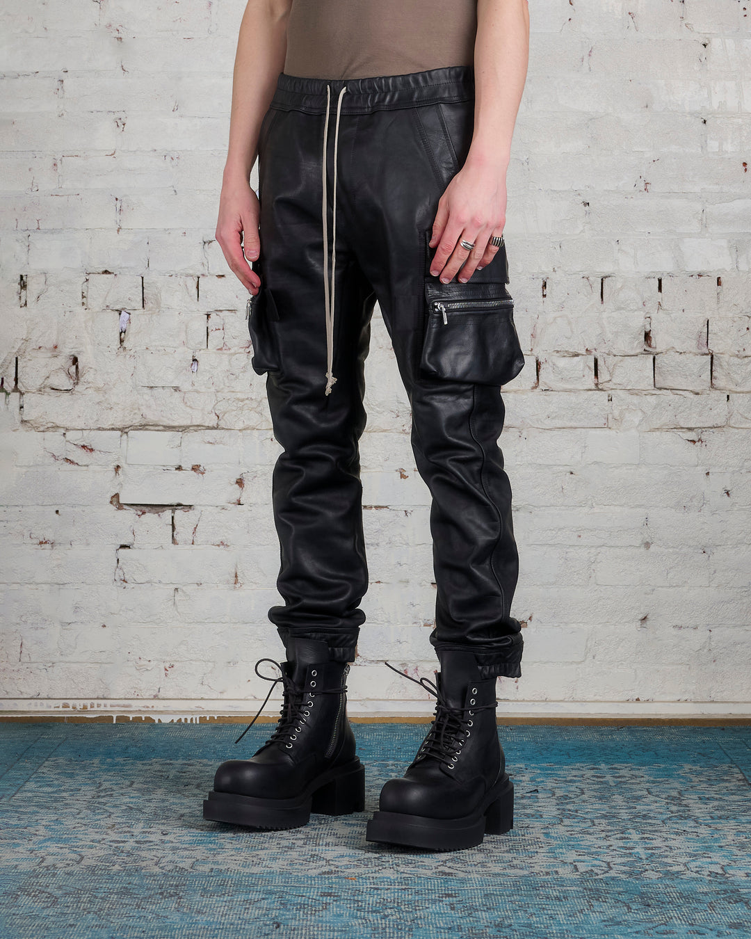 Rick Owens Mastodon Cargo Pant Oily Calf Leather Black