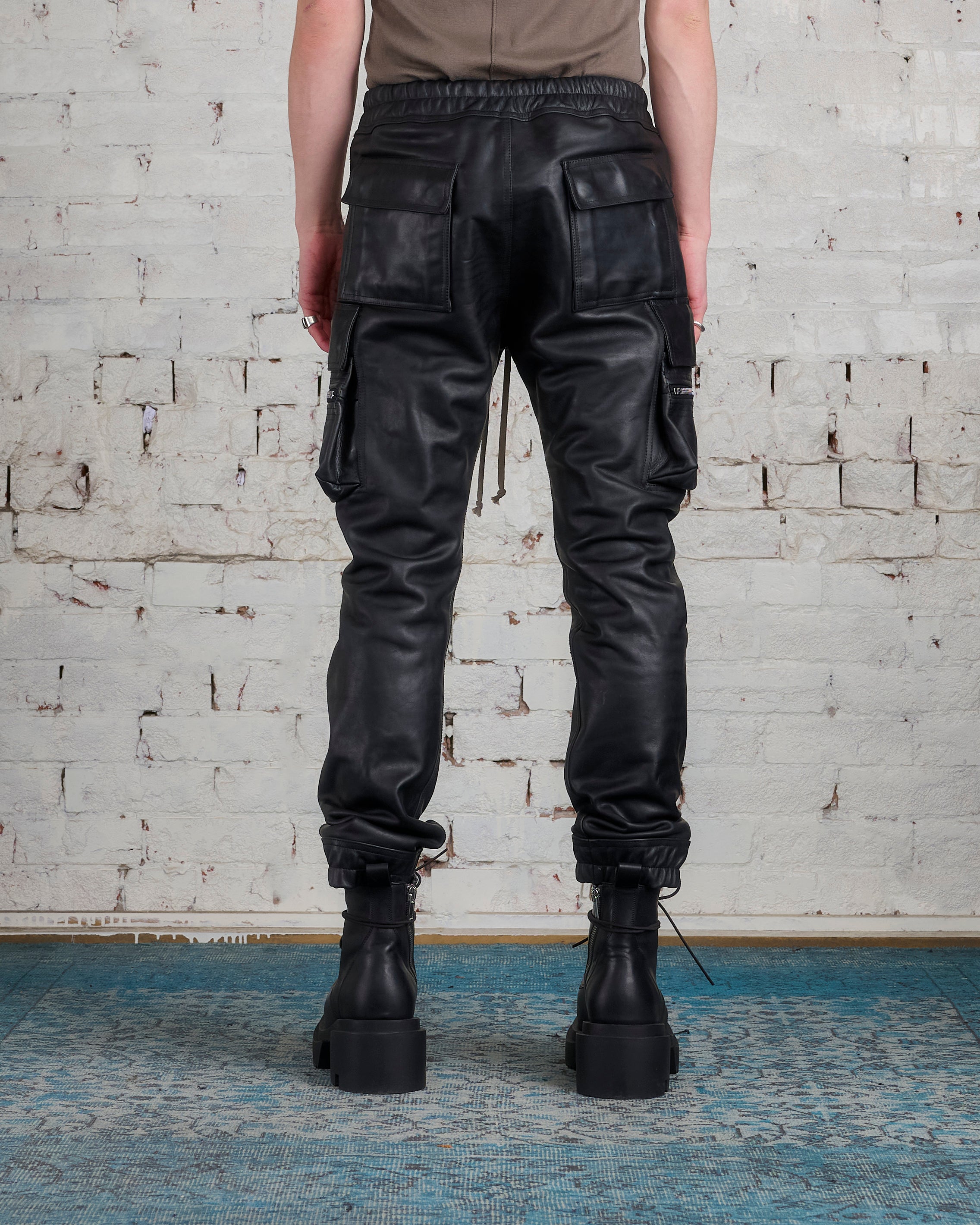 Rick Owens Mastodon Cargo Pant Oily Calf Leather Black