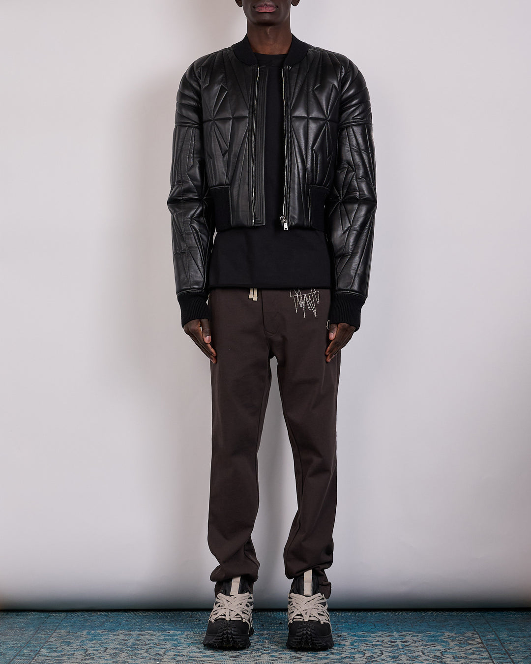 Rick Owens x Moncler Geocamo Lamb Leather Cropped Jacket Black