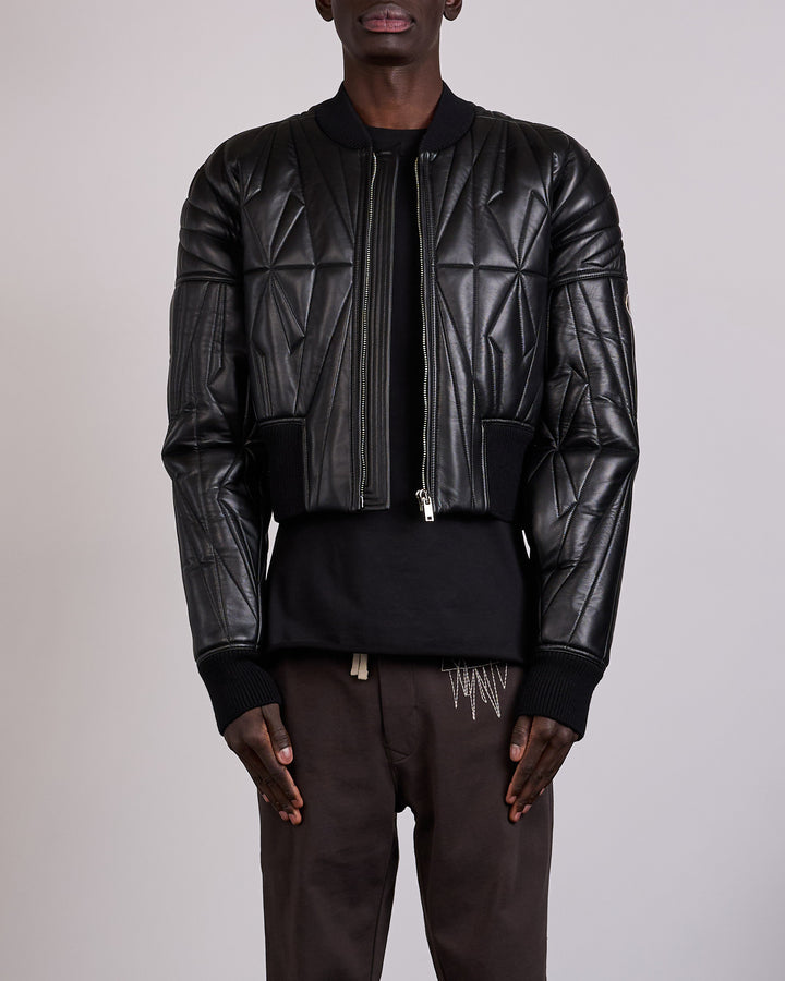 Rick Owens x Moncler Geocamo Lamb Leather Cropped Jacket Black