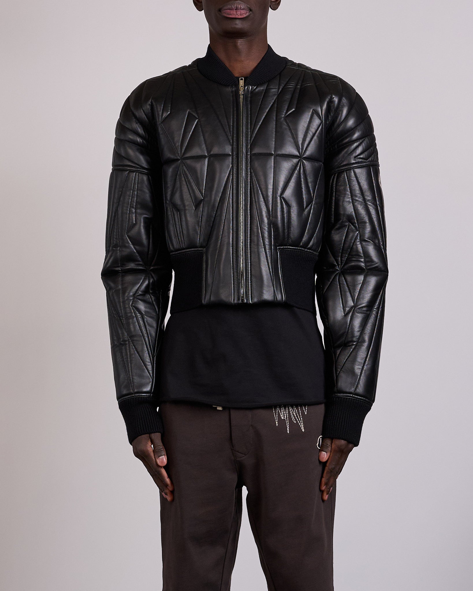 Rick Owens x Moncler Geocamo Lamb Leather Cropped Jacket Black