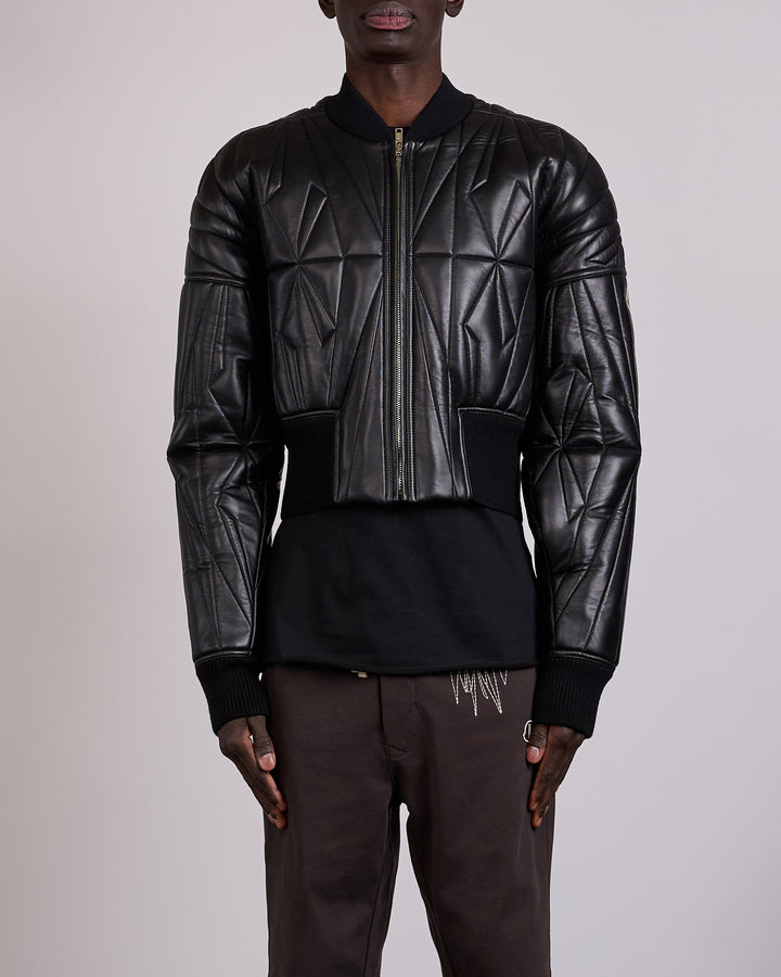 Rick Owens x Moncler Geocamo Lamb Leather Cropped Jacket Black
