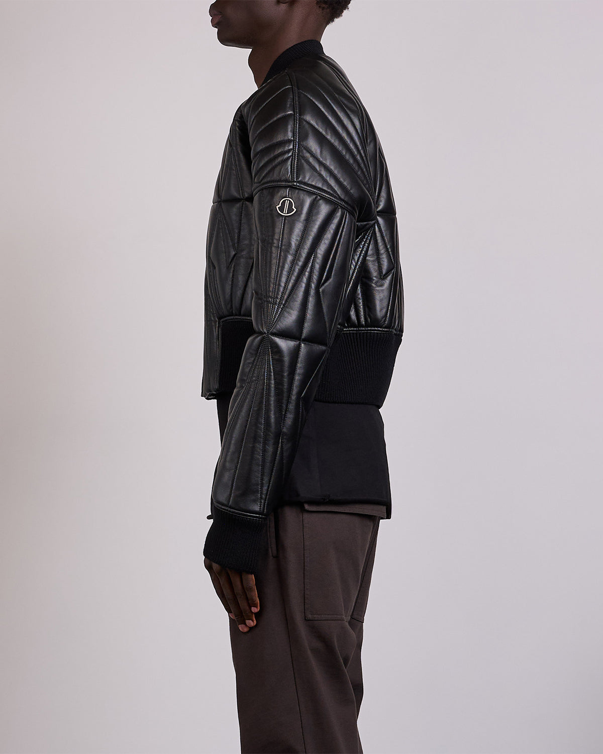 Rick Owens x Moncler Geocamo Lamb Leather Cropped Jacket Black