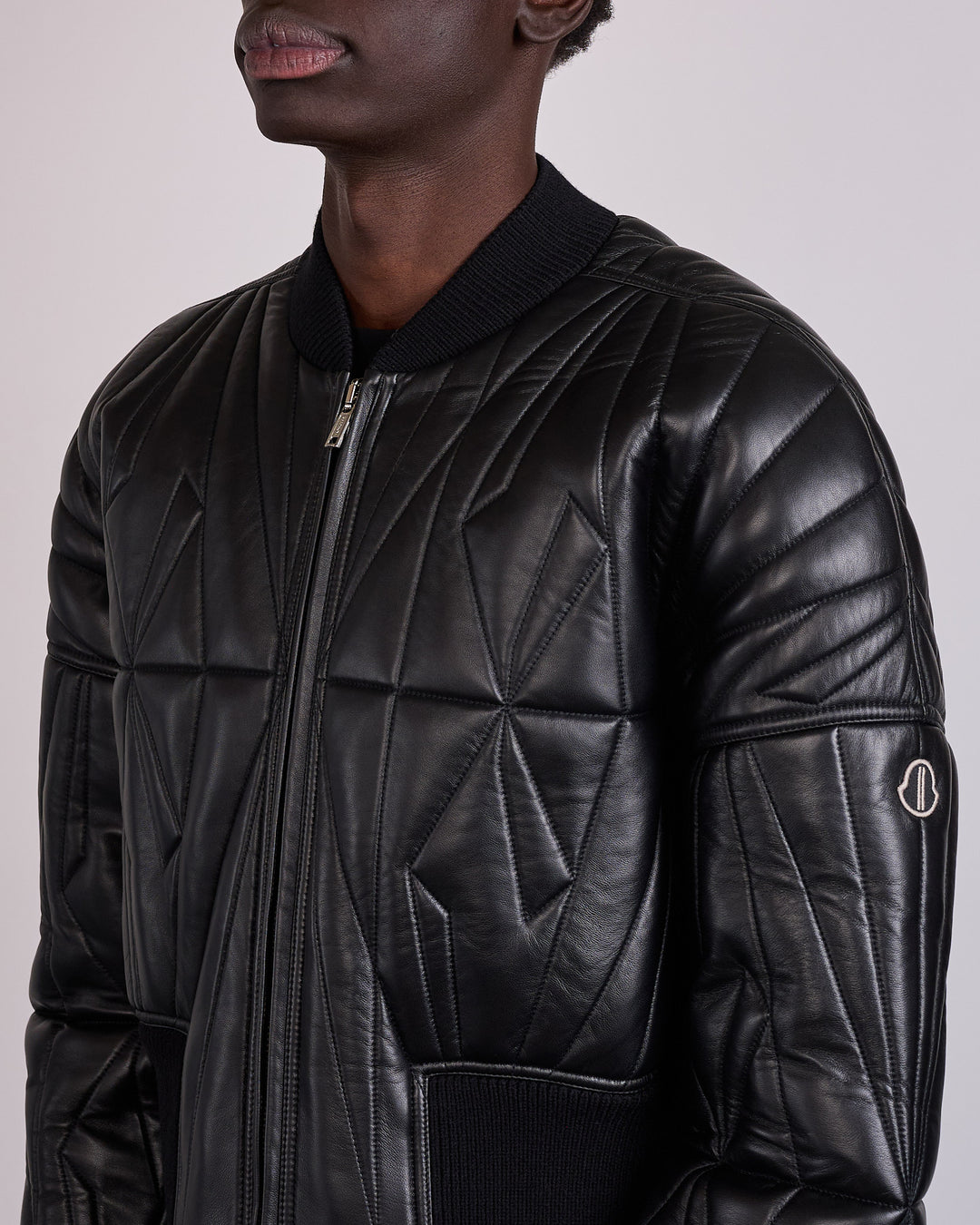 Rick Owens x Moncler Geocamo Lamb Leather Cropped Jacket Black